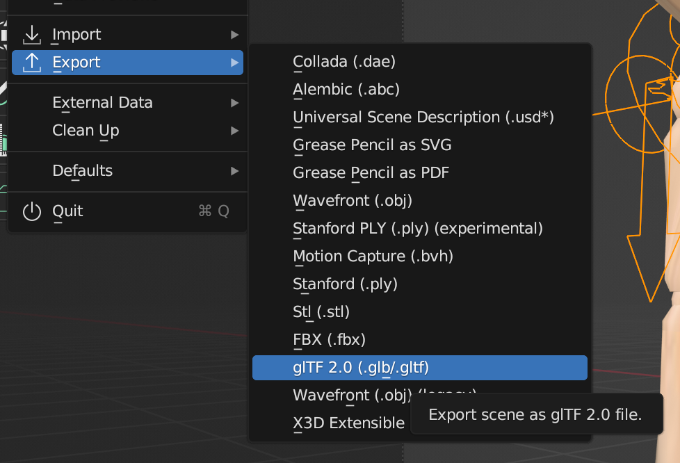 Export GLB file from Blender