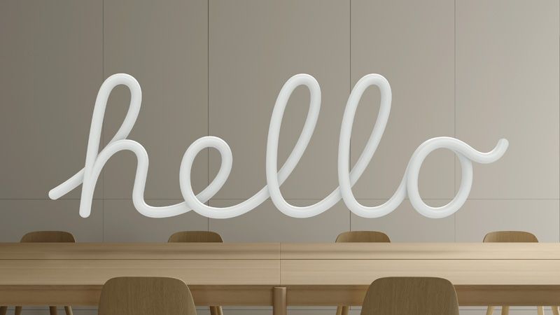 The classic Apple Hello text in Vision Pro